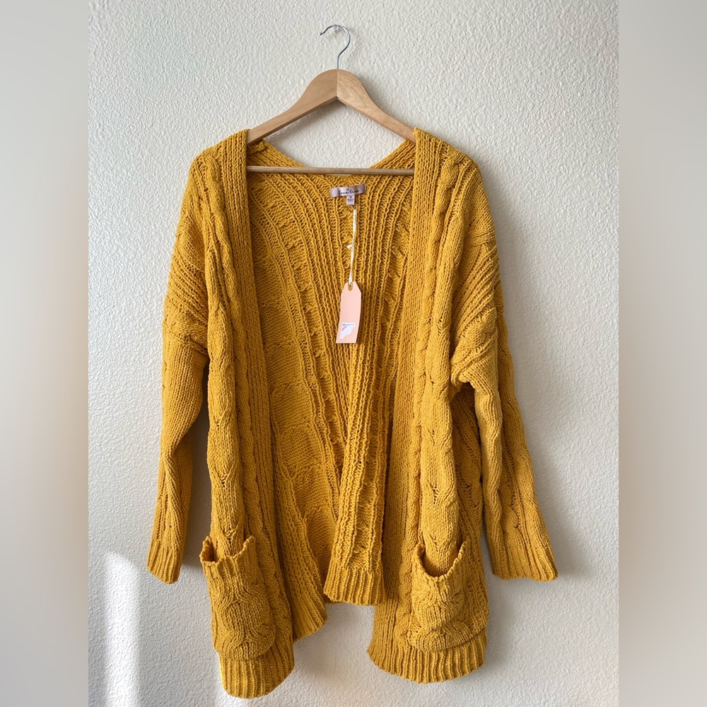 NWT Love Tree yellow mustard knit cardigan medium